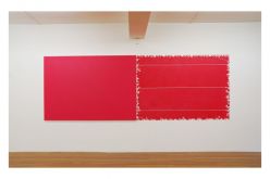 Pink Diptych 2010 oil & wall paper on wall 150 x 432 cm